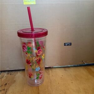 Pioneer woman Happy Birthday Floral Reusable Tumbler with Straw - Pink